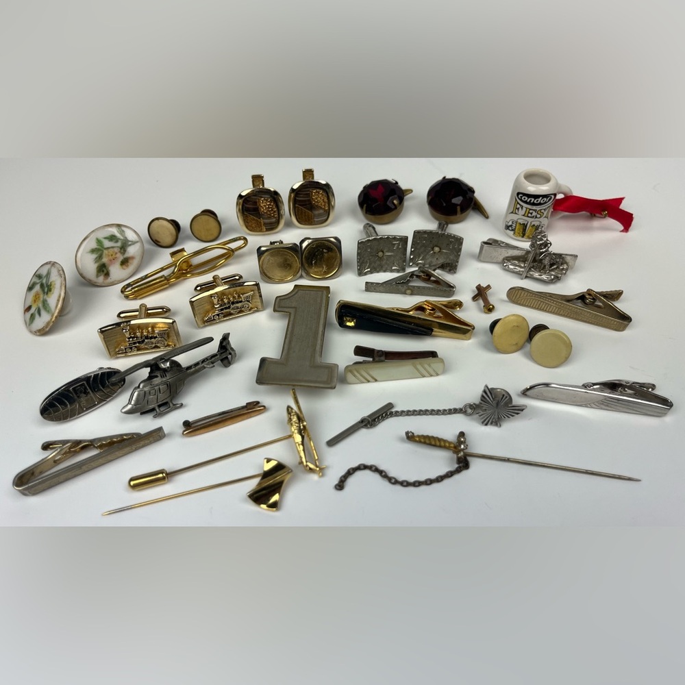 Lot Vintage Mens Cufflinks Tie Bars Tacks Pins Stays Trifari Swank Unbranded
